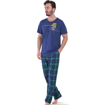 Pánské pyžamo Modré a zeleně kárované pyžamo pro muže 01 DIV.83 1P1567 modrá xl