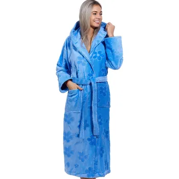 Dámský župan Nebesky modrý luxusní dlouhý župan pro ženu z extra froté KVĚTINOVÝ VZOR 1ZF3038 modrá l-xl