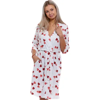 Dámský župan Perlově bílý i červený lehký kojící župan do porodnice se srdíčky 1G0515 bílá l