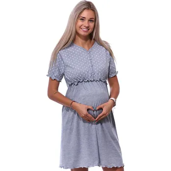 Dámská noční košile Šedá a bíle puntíkatá kojící a těhotenská noční košilka 1C3734 vzorovaná xl