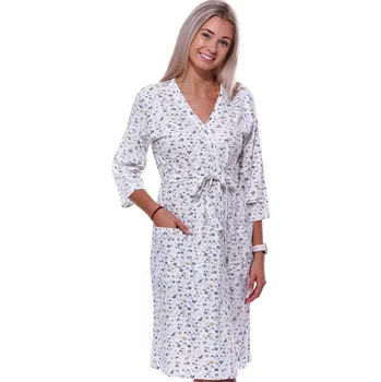 Dámský župan Smetanový, hnědý i modrý lehký dámský župan s kvítím 1G0600 béžová xxl