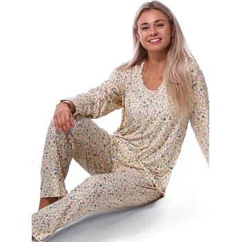 Dámské pyžamo Žluté a duhově květované jemné luxusní pyžamo termo druhá kůže pro ženy či dívky 1B2174 žlutá l