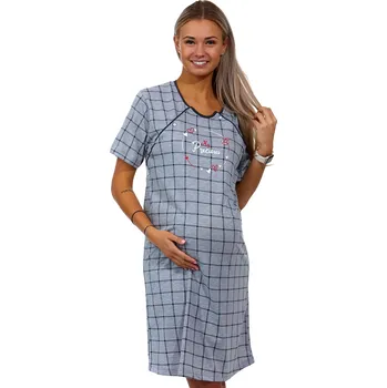 Dámské noční prádlo Šedá mřížkovaná kojící a těhotenská košilka na knoflíky My Precious 1C3201 šedá xl
