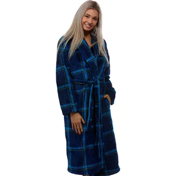 Dámský župan Modrý károvaný extra teplý huňatý župan pro ženy na kojení do porodnice 1Z1586 modrá l