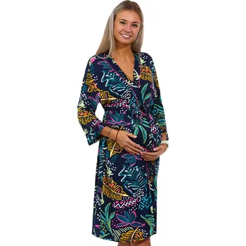 Dámský župan Modrý i více barevný jemný župan do porodnice na kojení - Džungle 1D1205 modrá 1xl