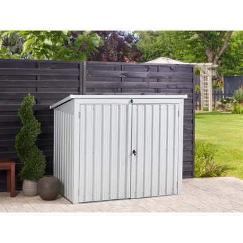 Zahradní domek Zahradní domek na nářadí světle šedý z pozinkované oceli kůlna na odkládání nářadí venkovní úložný prostor Beliani