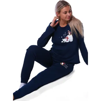 Dámské pyžamo Modré teplejší bavlněné pyžamo pro ženy či dívky zimní zoo zvířátka lední medvěd, tučňák a sníh 1B2113 modrá xl