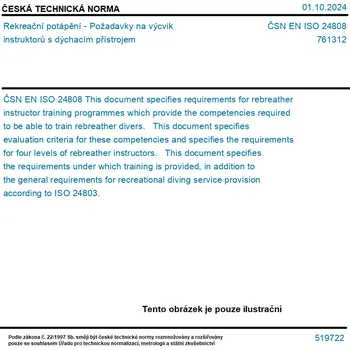 ČSN EN ISO 24808 - Rekreační potápění - Požadavky na výcvik instruktorů s dýchacím přístrojem - Tisk
