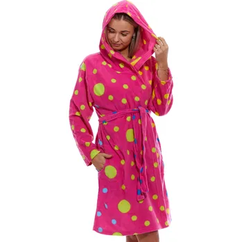 Dámský župan Růžový hřejivý župan pro plnoštíhlé ženy i slečny DUHOVÉ PUNTÍKY 1Z1615 růžová 1xl