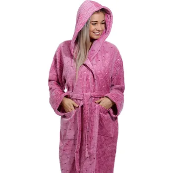 Dámský župan Tmavě malinový luxusní dlouhý župan na kojení z extra froté bavlny LABYRINT 1ZF3017 růžová s-m