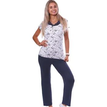 Dámské pyžamo Tmavě fialové lila i bílé jemné luxusní pyžamo s krajkou pro ženy či dívky a s květinami 1D1320 fialová l