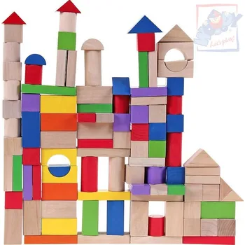 Dřevěná hračka WOODY DŘEVO Baby kostky přírodní a barevné set 100ks prostrkávací víko | 140900