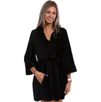 Dámský župan Černý manšestrový župan pro ženy se zvonovými rukávy 1G0458 černá m