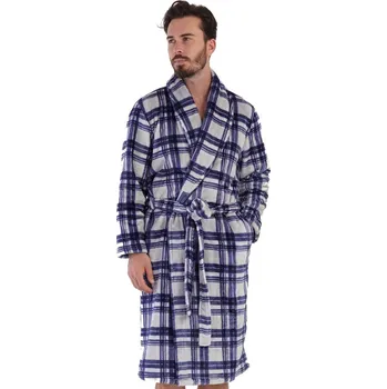 Pánský župan Modrý i šedý károvaný župan pro muže extra huňatý 1Z1408 modrá s