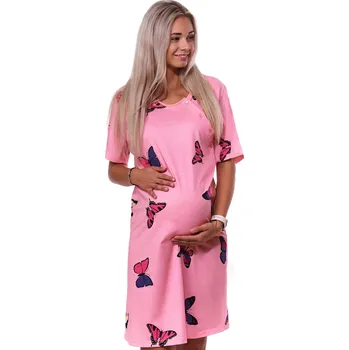 Dámská noční košile Růžová motýlí kojící noční košilka dvojpropínací na knoflíky 1C3674 růžová xxl