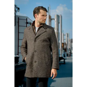 Pánský zimní kabát Pánský vlněný kabát Barva: Hnědá, Velikost: 182/58, Střih: REGULAR