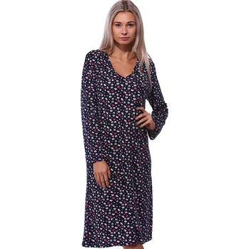 Dámská noční košile Květovaná jemná pružná hřejivá noční košilka s dlouhými rukávy pro ženy či dívky 1C3849 černá m