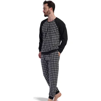 Pánské pyžamo Černošedé kostkované EXTRA hřejivé pyžamo pro muže z BAVLNY do nápletu 1TB0041 černá m
