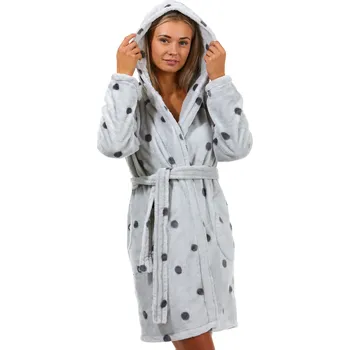 Dámský župan Šedý puntíkatý dámský huňatý župan s kapucí 1Z1422 šedá xl