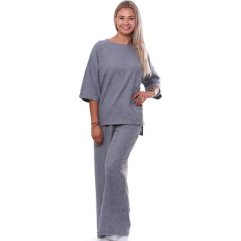 Dámské pyžamo Šedé elegantní luxusní hřejivé dámské pyžamo pro plnoštíhlé ženy 1TB0007 šedá 4xl
