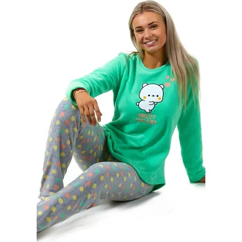 Dámské pyžamo Zelené i šedé s duhovými puntíky luxusní hřejivé dámské pyžamo SLADKÉ SNY 1Z1403 zelená xl