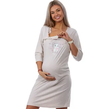 Dámské noční prádlo Béžová kojící a těhotenská košilka s 3/4 rukávem ZAJÍČCI, KRÁLÍČCI 1c3541 béžová s