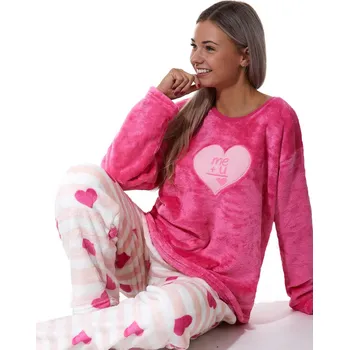 Dámské pyžamo Huňaté růžové pyžoamo na zimu pro ženy se srdíčky 1Z1298 růžová 3xl