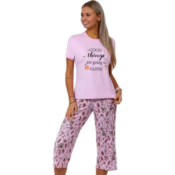 Dámské pyžamo Růžové květované jemné luxusní dámské pyžamo Capri - HAPPEN 1D1202 růžová xl