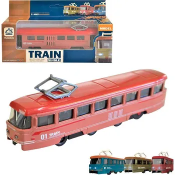 autodráha Tramvaj kovová 19cm zpětný chod na baterie 3 barvy v krabici Zvuk | 33