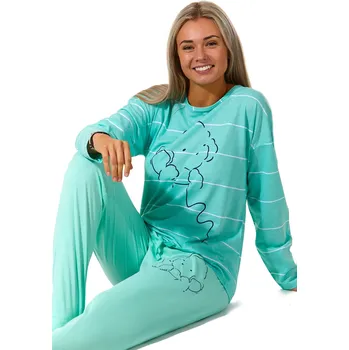 Dámské pyžamo Zelenkavé i bíle pruhované dámské pyžamo Pejsek telefonista 1B1816 zelená s