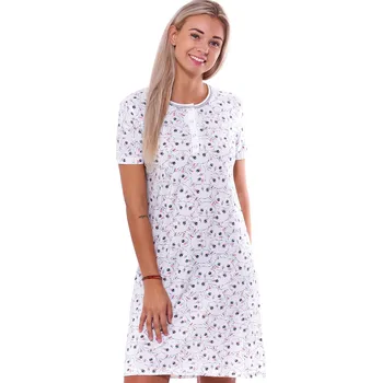 Dámská noční košile Bílá noční košilka pro ženy či dívky na patentky u krku s kočičkama pro milovnice koček 1C3707 bílá l