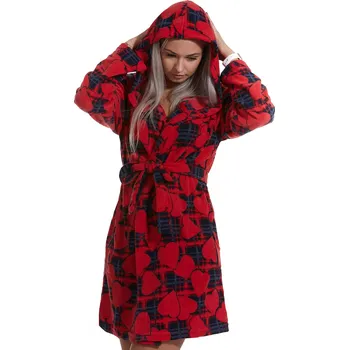 Dámský župan Károvaný teploučký dámský župan se srdíčky 1Z1156 červená m