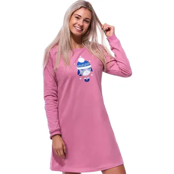 Dámská noční košile Růžová bavlněná teplá noční košilka s dlouhými rukávy pro ženy či dívky zimní ptáček 1TB0031 růžová xl