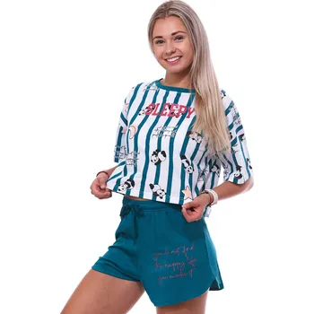 Dámské pyžamo Zelené i šedé pruhované pyžamo pro ženy či dívky s krátkou nohavicí SLEEPY panda 1B2080 zelená xl