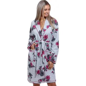 Dámský župan Malinový i šedý romantický luxusní květovaný kojící župan pro plnoštíhlé ženy PEONIES 1G0525 růžová 1xl