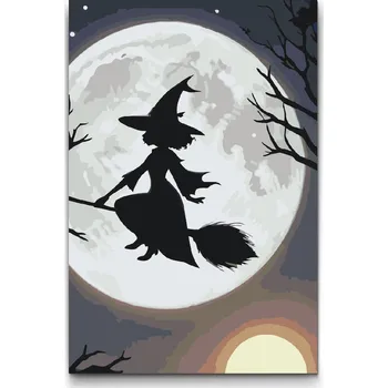 Malování podle čísel - Silueta čarodejnice Velikost: 20x30cm, Rámování: Pouze srolované plátno