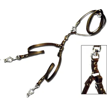 Vodítko pro psa Zubíček Vypouštěcí vodítko pro 2 psy z ploché kůže Barva: Hnědá