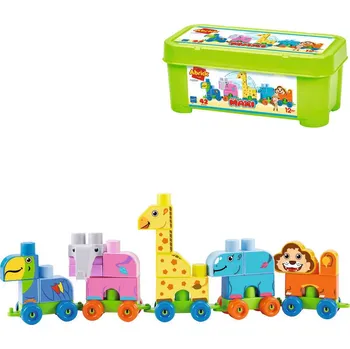 Dřevěná hračka ECOIFFER Baby kostky Abrick Maxi vláček ZOO STAVEBNICE v boxu plast | 444749