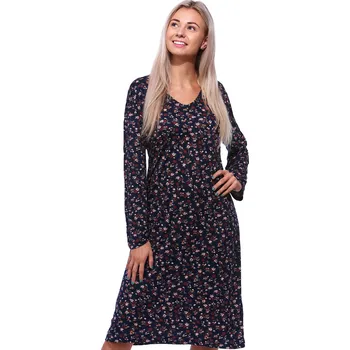 Dámské noční prádlo Květovaná jemná pružná hřejivá noční košilka s dlouhými rukávy pro ženy či dívky modrá i hnědá 1C3851 modrá xl
