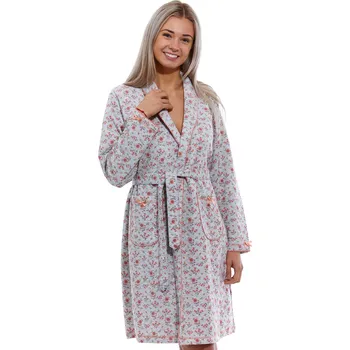 Dámský župan Jahodově červený i šedý romantický luxusní květovaný župan pro ženy DARTS 1G0512 červená s