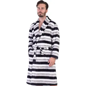 Pánský župan Šedý i černě pruhovaný extra teplý huňatý župan pro muže 1Z1652 šedá l