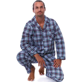 Pánské pyžamo Šedé, modré, vínové klasické bavlněné pyžamo pro muže celopropínací a i s poklopcem jemně kárované 1PF0084 šedá xxl