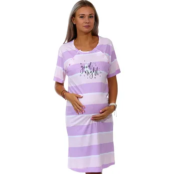 Dámská noční košile Fialová i růžová pruhovaná kojící a těhotenská košilka na knoflíky Good Night 1C3199 fialová s