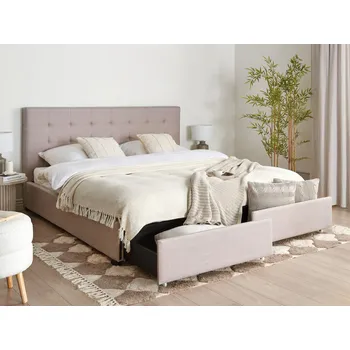 Ložnice Světle šedá čalouněná postel 180 x 200 cm s nádobou a rámem s prošívaným čelo Beliani