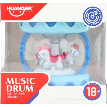 Hudební nástroj pro děti Bubínek baby modrý s koníky s funkcemi na baterie pro miminko Světlo Zvuk | 37
