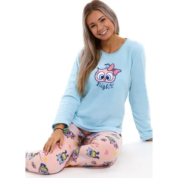 Dámské pyžamo Modro růžový teplé dámské pyžamo se sovičkami 1Z1319 modrá xxl