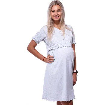 Dámská noční košile Světle šedá a bíle puntíkatá kojící a těhotenská noční košilka 1C3652 šedá xl