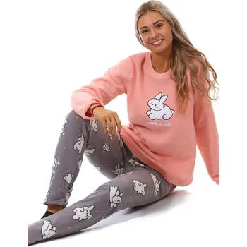 Dámské pyžamo Růžové i šedé luxusní hřejivé dámské i dívčí pyžamo s králíčky, zajíčky a ušáčky 1Z1507 růžová M