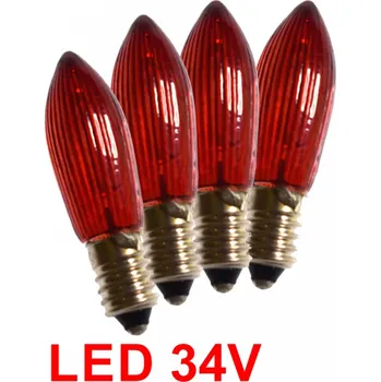 Žárovka Červené žárovky LED E-10 34V pro 7x34V svícen 4ks, Filament (1ks)