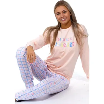 Dámské pyžamo Růžové i modré veselé kárované dámské pyžamo s kytičkama 1B1754 růžová xl